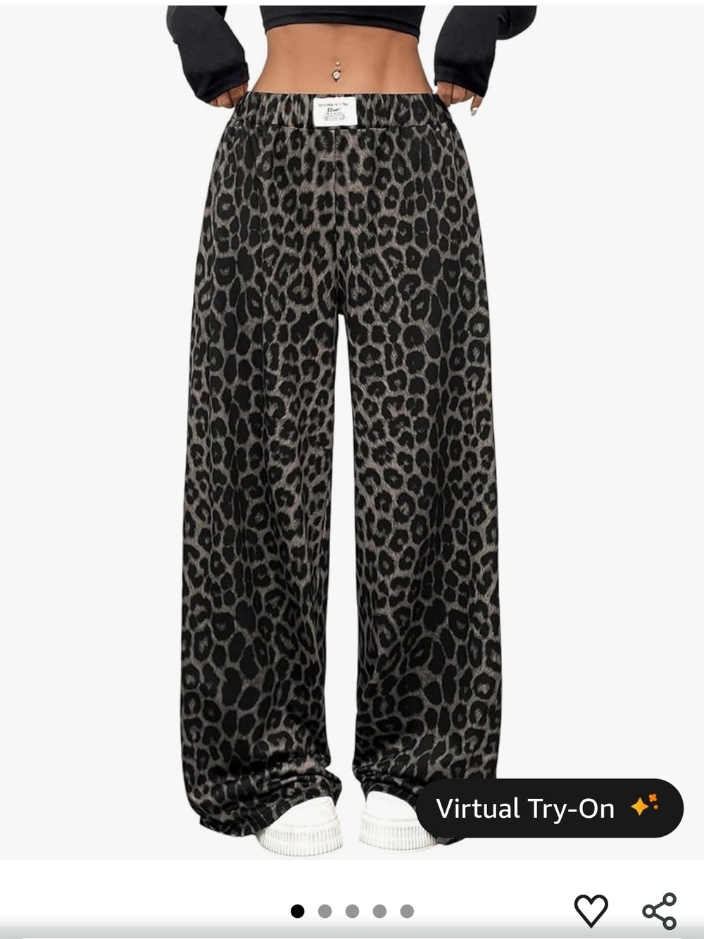 Leopard Print Wide Leg Pants - Black